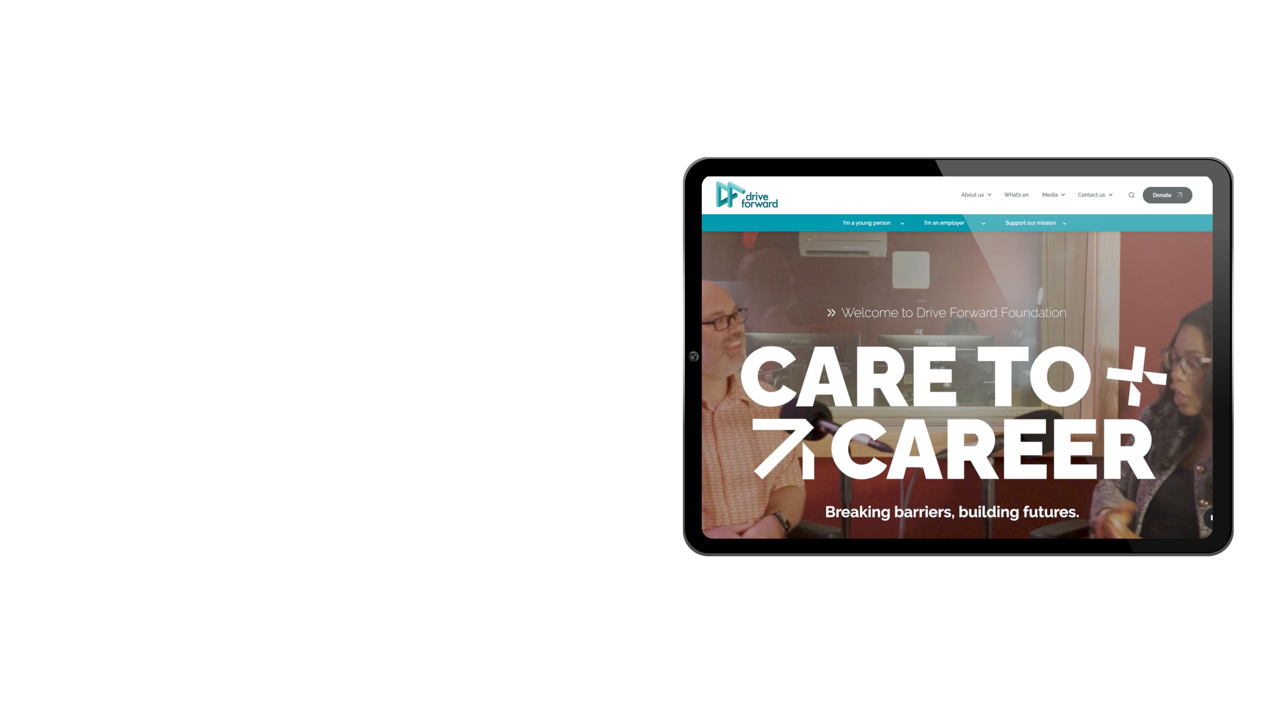 An iPad showing Drive Forward Foundation's website