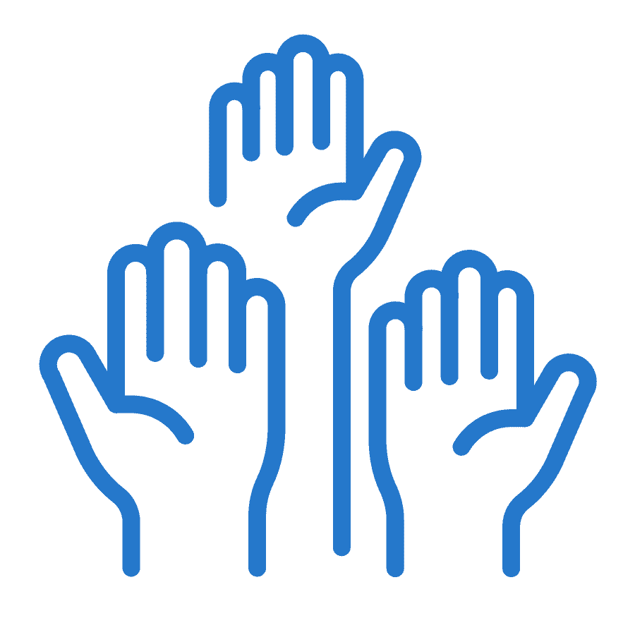 Three hands reaching up