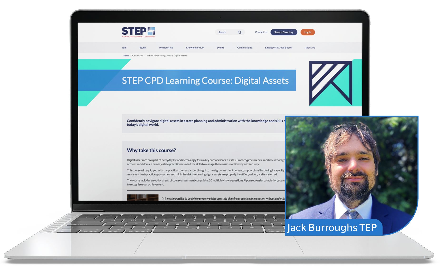 A laptop showing STEP CPD Learning Course: Digital Assets