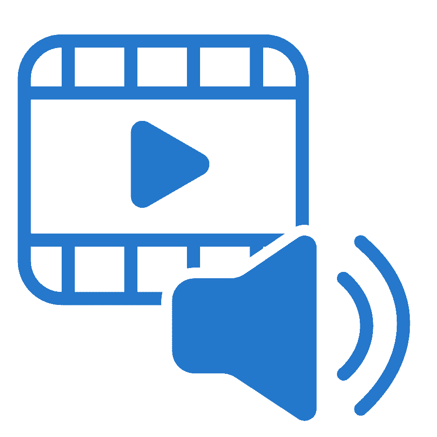 A video and speaker icon