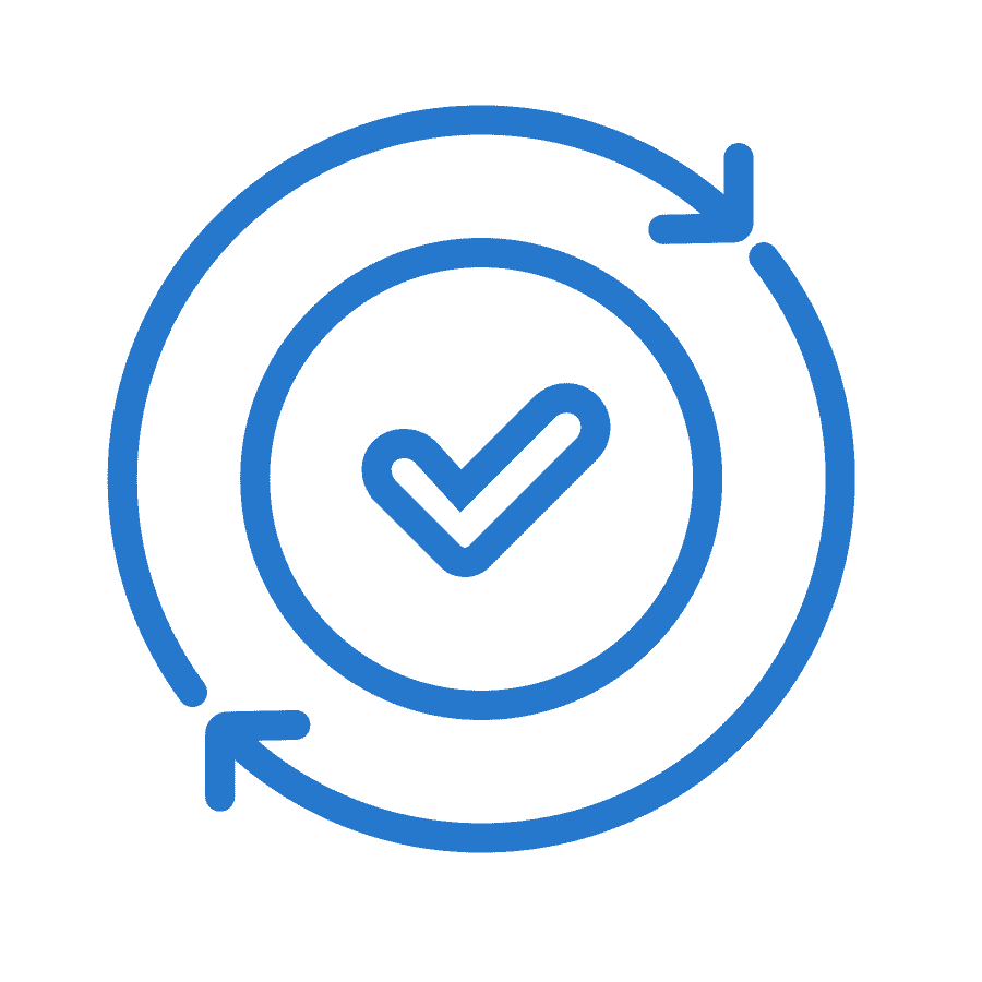 Tick surrounded by a pair of rotating arrows